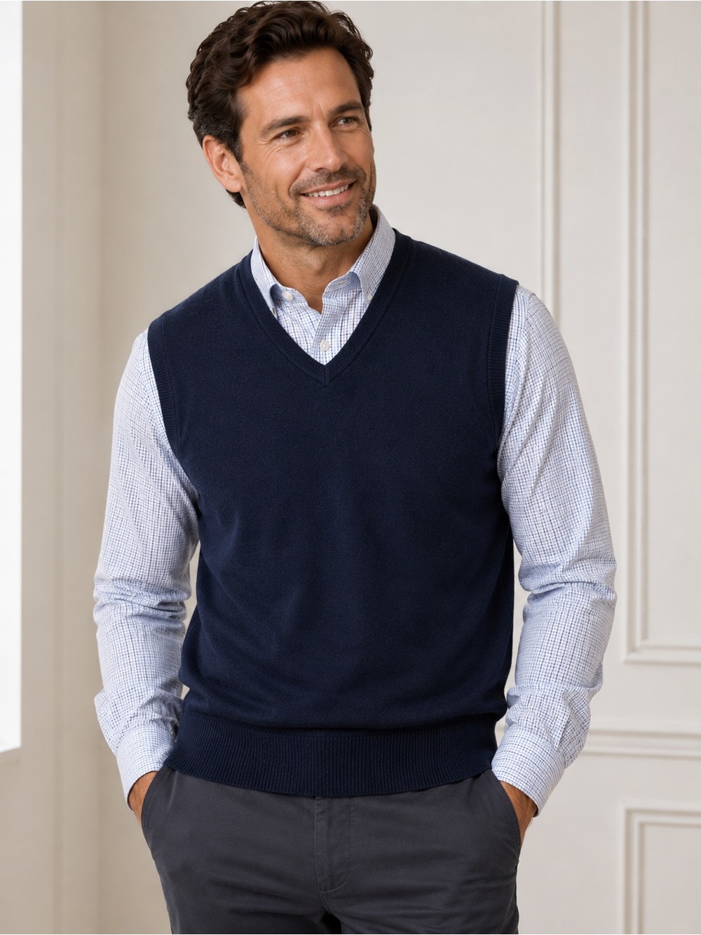 Hart Schaffner Marx Merino Wool V-Neck Sweater Vest Navy XL Extra Fine Merino NW